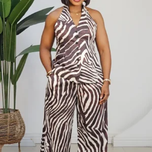 ZEBRA PRINT HALTER NECK TOP & PANT SET 2551