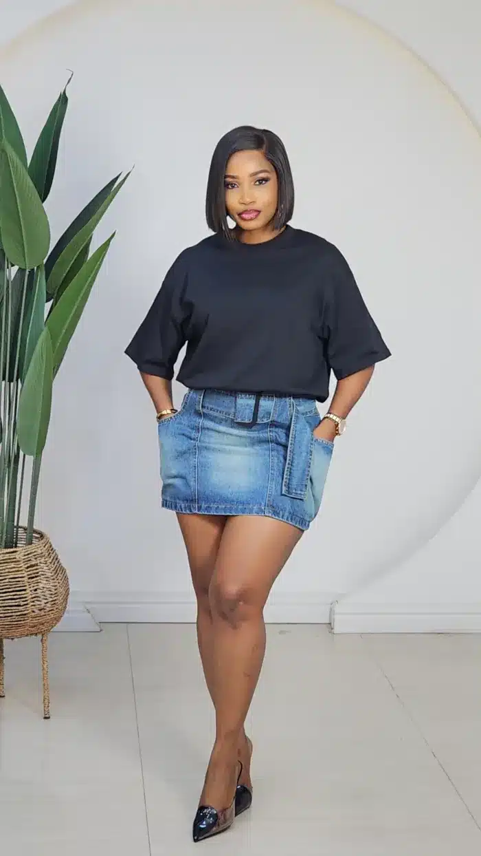 2-TONE DENIM HEM JERSEY DRESS C236