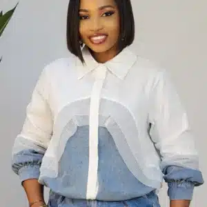 2-TONE RUFFLE DENIM DRAW STRING TOP 1308 - Image 11