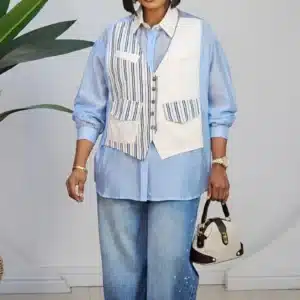 2-TONE WAIST COAT ORGANZA SHIRT C095 - Image 3