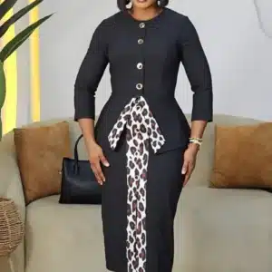 ANIMAL FRONT DETAILED PEPLUM DRESS 2970