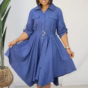 ASYMMETRIC BELTED DENIM DRESS 1308 - Image 4