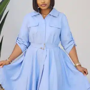 ASYMMETRIC BELTED DENIM DRESS 1308