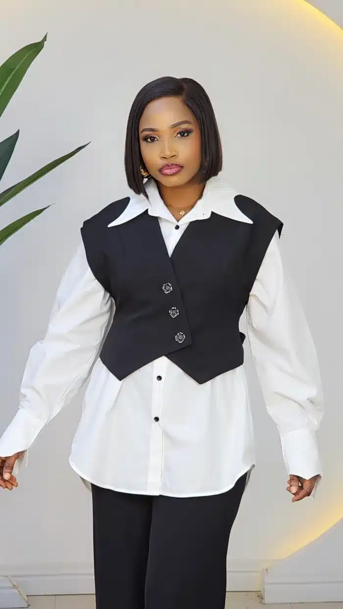 BACK KNOT WAIST COAT & SHIRT 2IN1 SET 3329