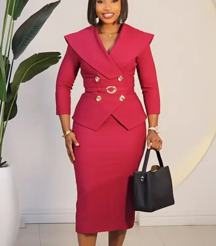 BOLD CAPE DOUBLE BREASTED PEPLUM DRESS L912
