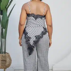 CHECKERS LACE INSERTED SPAG TOP & PANT SET 3107 - Image 3