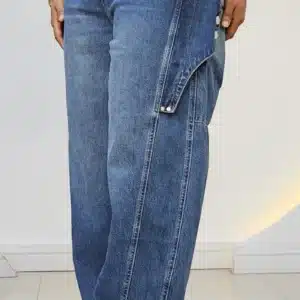 DOUBLE SIDE BUTTON DETAILED BARREL JEANS 8853 - Image 2