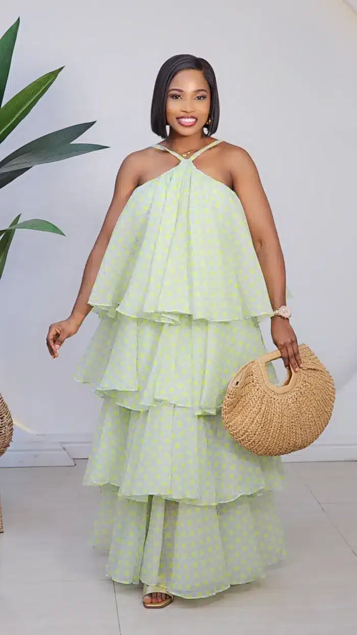 HALTER NECK PRINT MULTI LAYERS DRESS 887