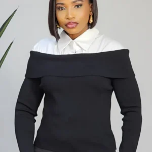 KNIT 2IN1 LONG SLEEVE COLLAR TOP 9910 - Image 2