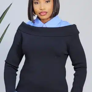 KNIT 2IN1 LONG SLEEVE COLLAR TOP 9910