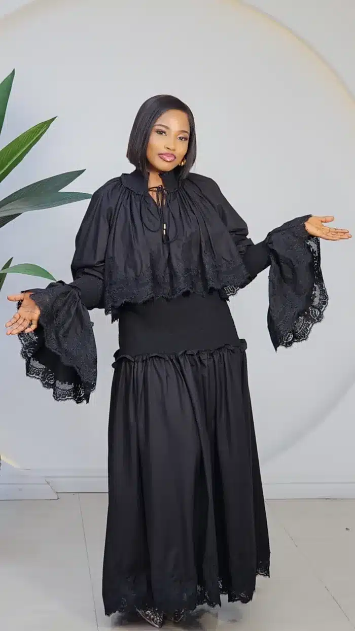 LACE EMBROIDERY BELL SLEEVE DRESS 891