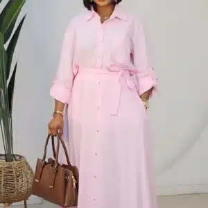 LINEN BUTTON DOWN MAXI SKIRT & SHIRT SET 96078 - Image 6