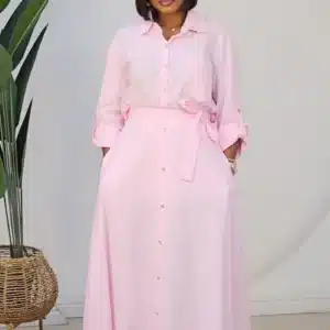 LINEN BUTTON DOWN MAXI SKIRT & SHIRT SET 96078 - Image 3