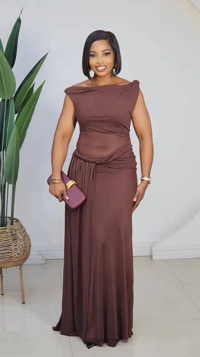 MESH OFF SHOULDER DRAPE EVENING 8015