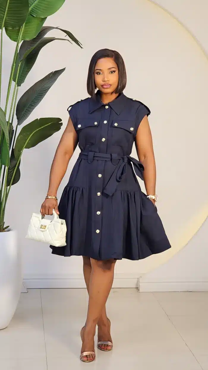 MILITARY INSPIRED HEM DENIM DRESS 2708