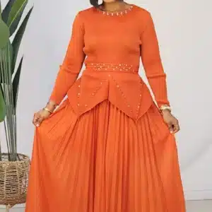 MIYAKI STUD PEPLUM TOP & PLEAT SKIRT SET 2708