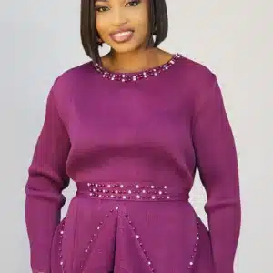 MIYAKI STUD PEPLUM TOP & PLEAT SKIRT SET 2708 - Image 7