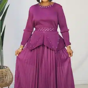 MIYAKI STUD PEPLUM TOP & PLEAT SKIRT SET 2708 - Image 3