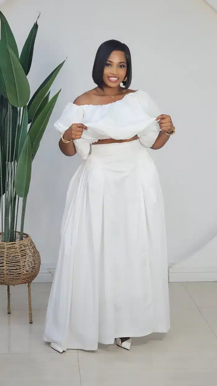 OFF SHOULDER BUBBLE TOP & HEM SKIRT SET 9803