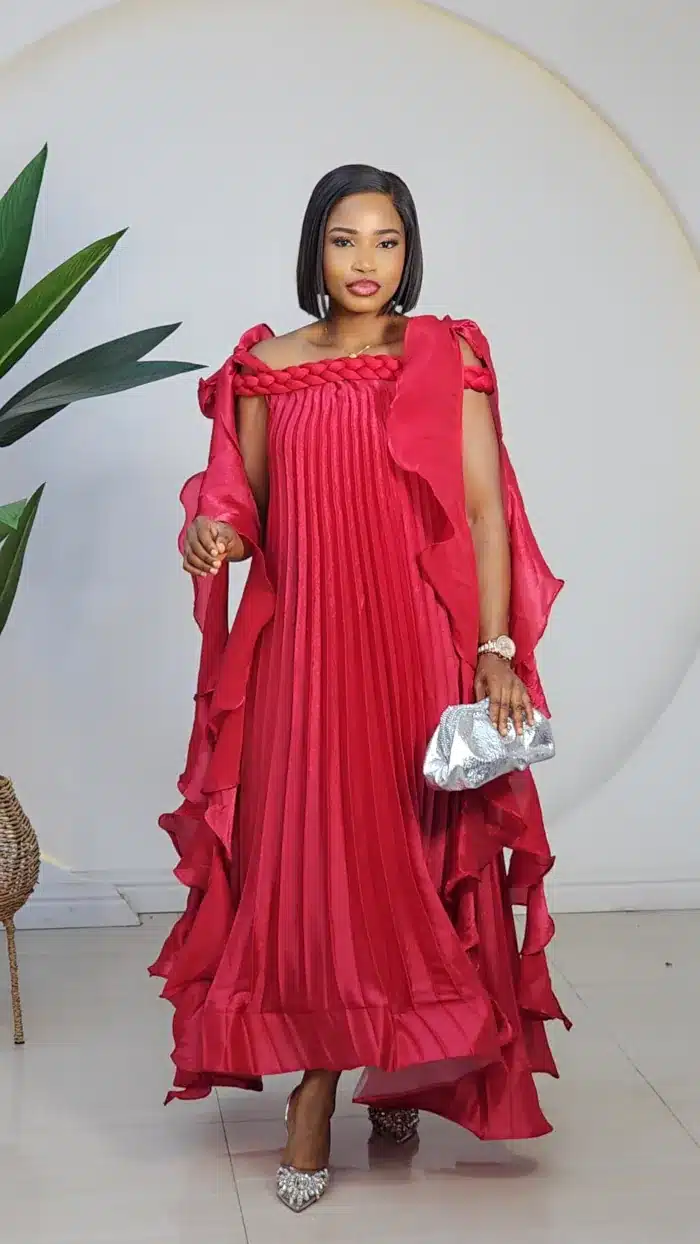 PLAITED OFF SHOULDER DRAPE PLEAT DRESS 993
