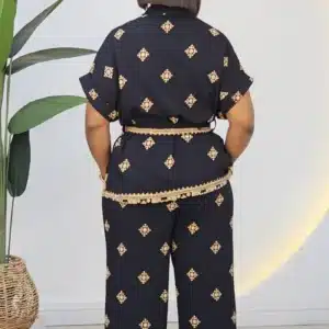 PRINT LINEN STUD NECK SHIRT & PANT SET 2708 - Image 6