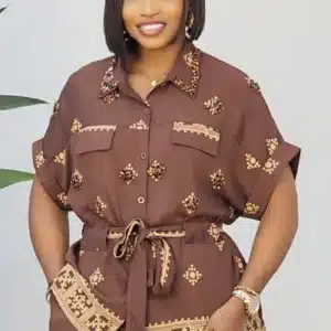 PRINT LINEN STUD NECK SHIRT & PANT SET 2708 - Image 3