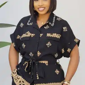 PRINT LINEN STUD NECK SHIRT & PANT SET 2708 - Image 4