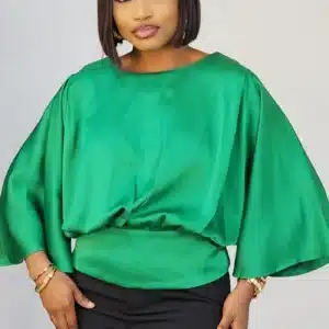 SATIN BAT SLEEVE WAIST BEAD TOP 665