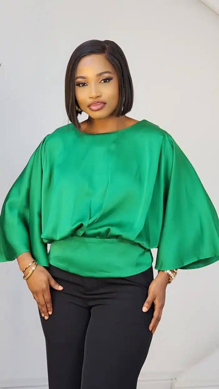 SATIN BAT SLEEVE WAIST BEAD TOP 665