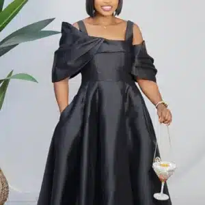 SATIN BOW SPAG OFF SHOULDER SKATER DRESS 102 - Image 2