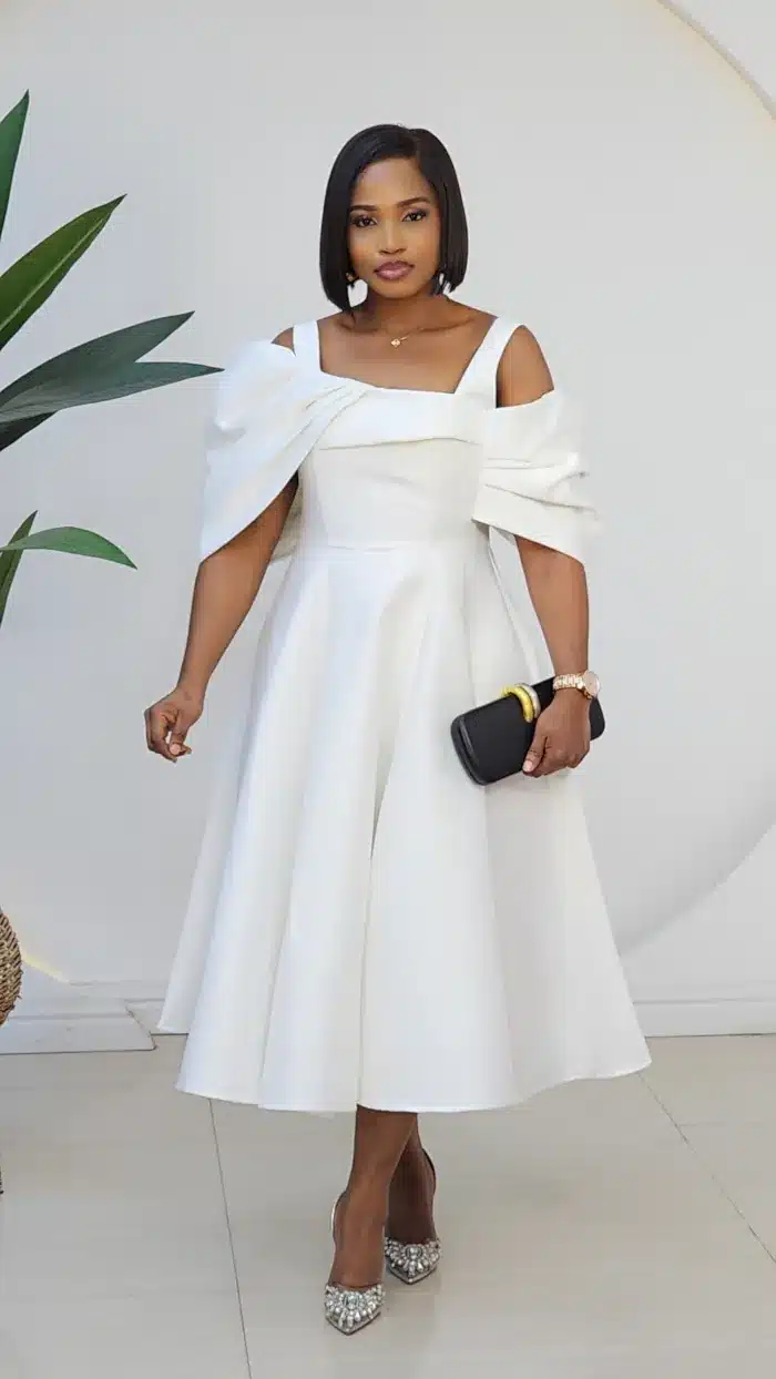 SATIN BOW SPAG OFF SHOULDER SKATER DRESS 102