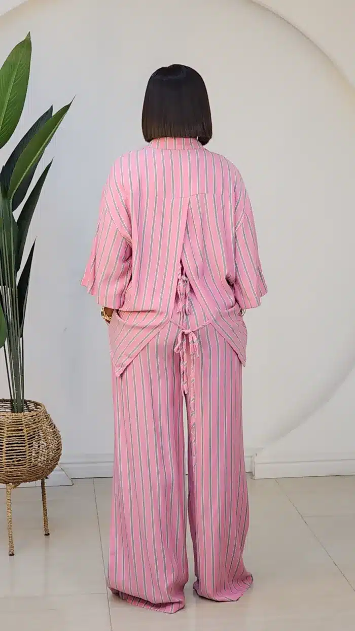 STRIPE BACK KNOT SHIRT & PANT SET 6060 - Image 5