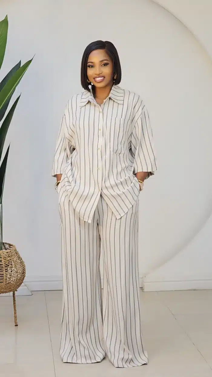 STRIPE BACK KNOT SHIRT & PANT SET 6060 - Image 4