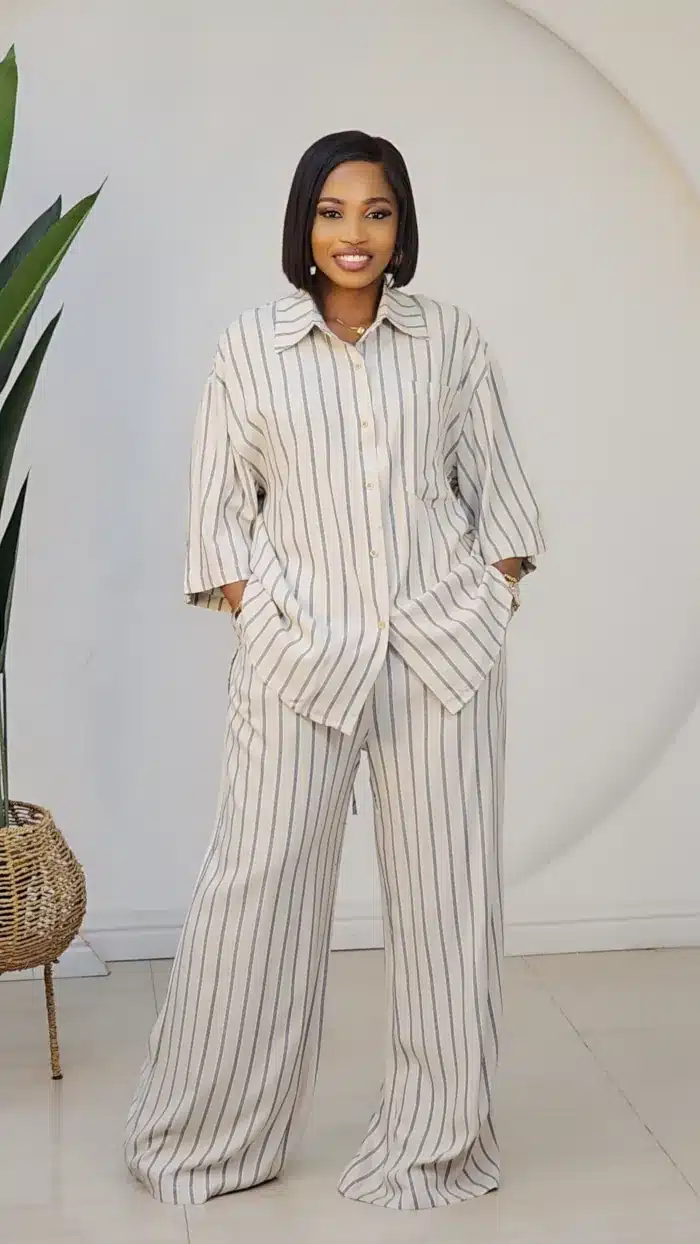 STRIPE BACK KNOT SHIRT & PANT SET 6060 - Image 2