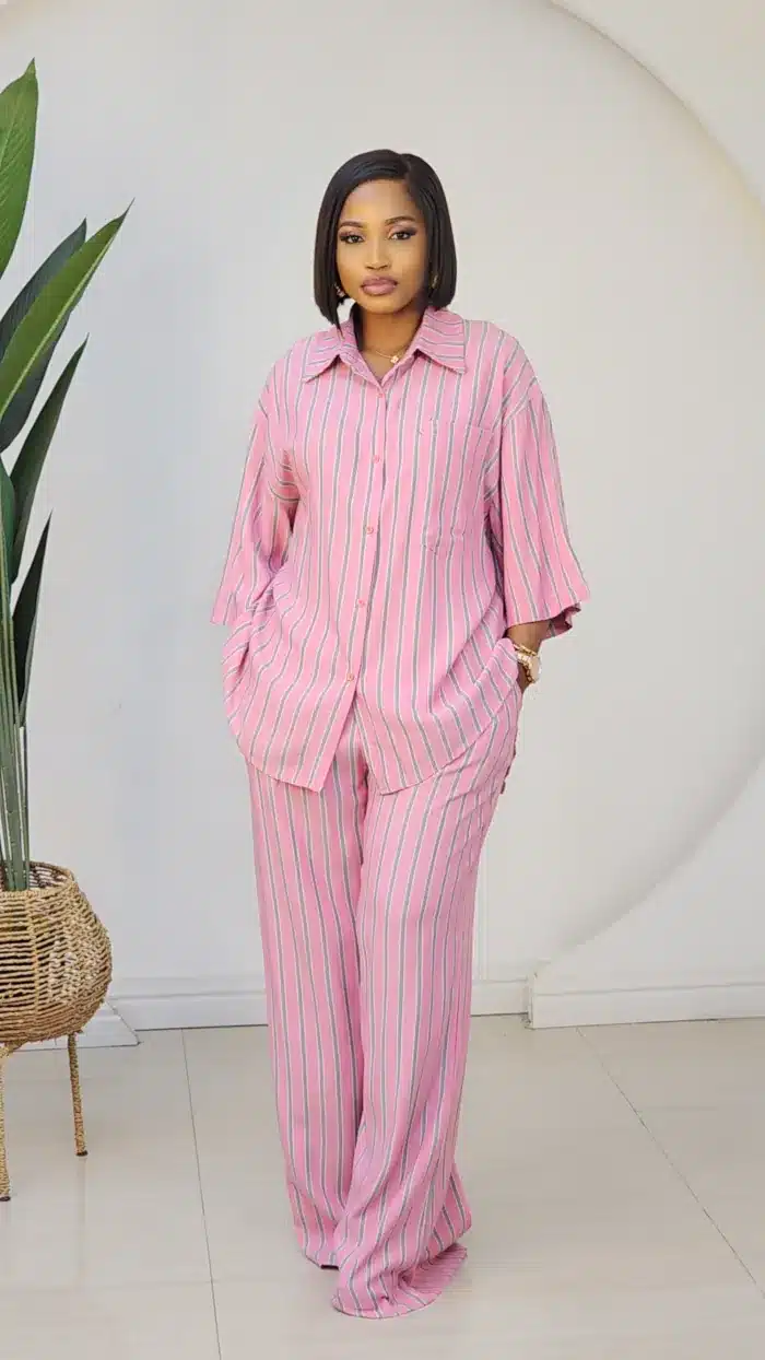 STRIPE BACK KNOT SHIRT & PANT SET 6060 - Image 3