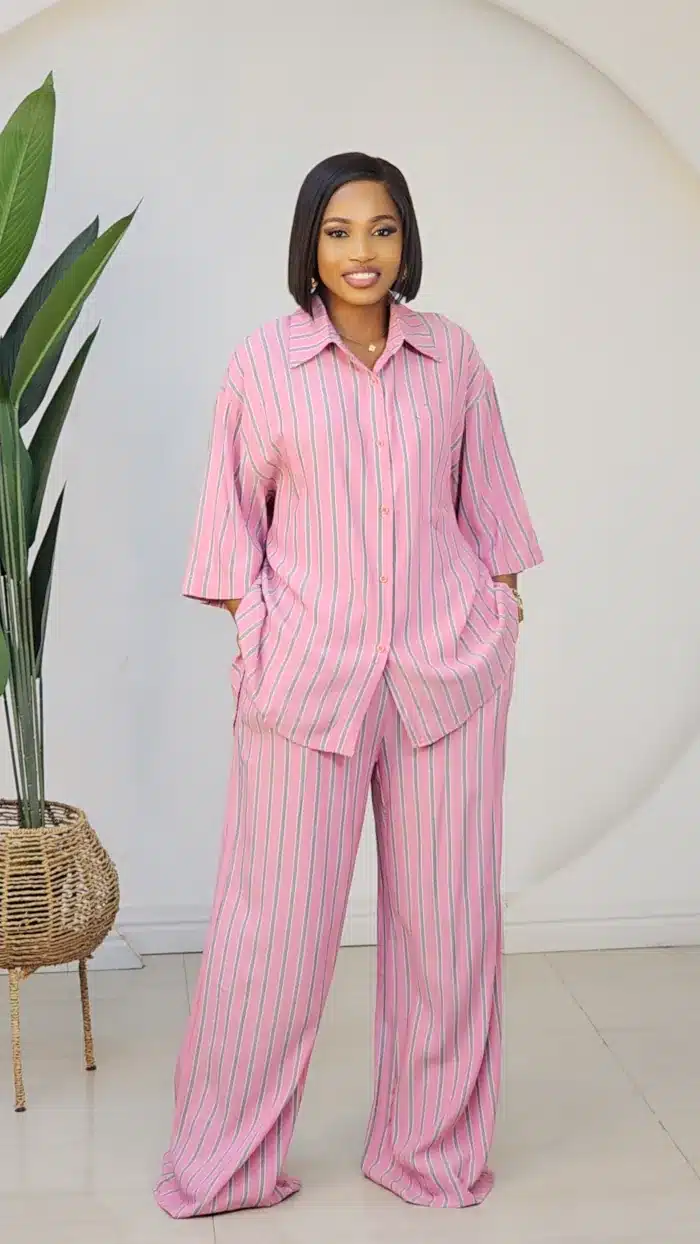 STRIPE BACK KNOT SHIRT & PANT SET 6060