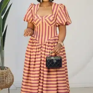 STRIPE BUBBLE SLEEVE SKATER DRESS 1308 - Image 3