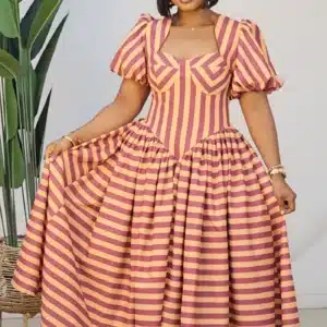 STRIPE BUBBLE SLEEVE SKATER DRESS 1308 - Image 9