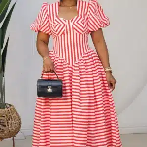 STRIPE BUBBLE SLEEVE SKATER DRESS 1308 - Image 2