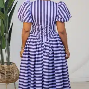 STRIPE BUBBLE SLEEVE SKATER DRESS 1308 - Image 10