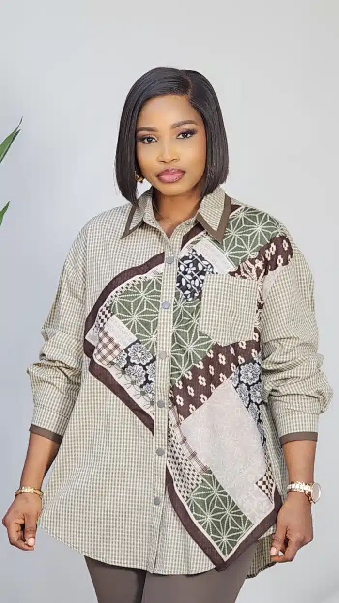 STRIPE FRONT SCARF SHIRT 58039