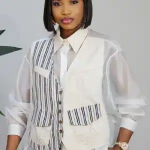 2-TONE WAIST COAT ORGANZA SHIRT C095 - Image 2