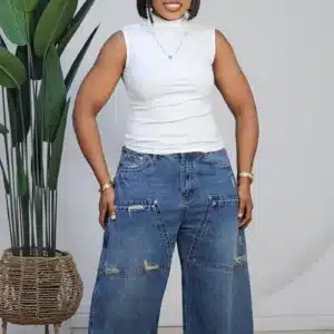 THIGH POCKET RIP MOM JEANS 8852