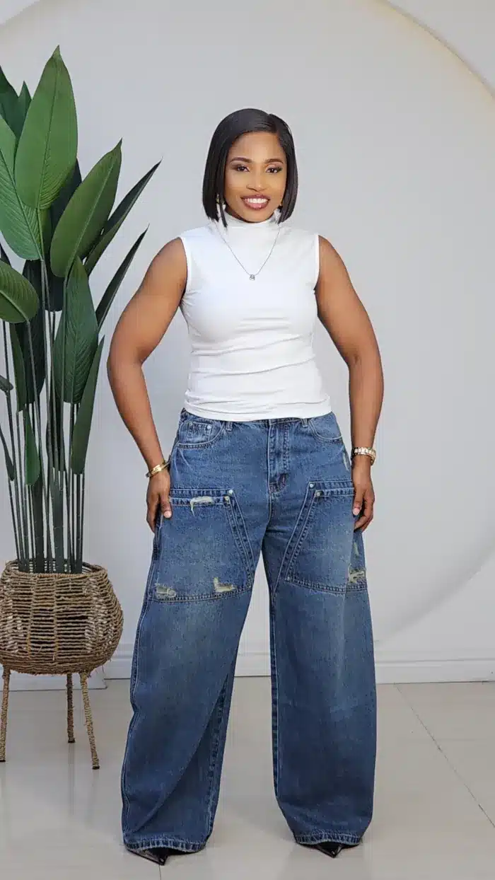 THIGH POCKET RIP MOM JEANS 8852