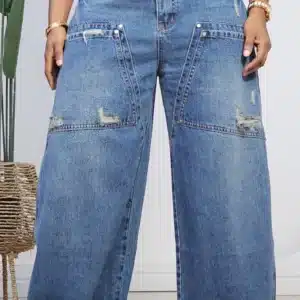 THIGH POCKET RIP MOM JEANS 8852 - Image 2