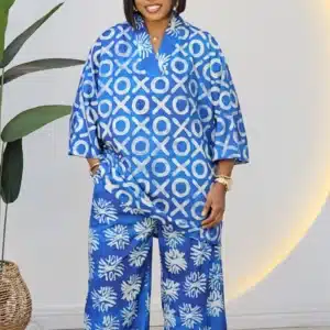 V-NECK PATTERN PRINT TOP & PANT SET 73351 - Image 4