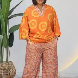 V-NECK PATTERN PRINT TOP & PANT SET 73351 - Image 3