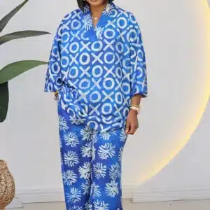 V-NECK PATTERN PRINT TOP & PANT SET 73351 - Image 2