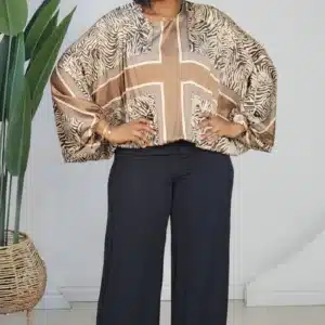 ZEBRA PRINT ELASTIC WAIST KIMONO SLEEVE TOP 8820