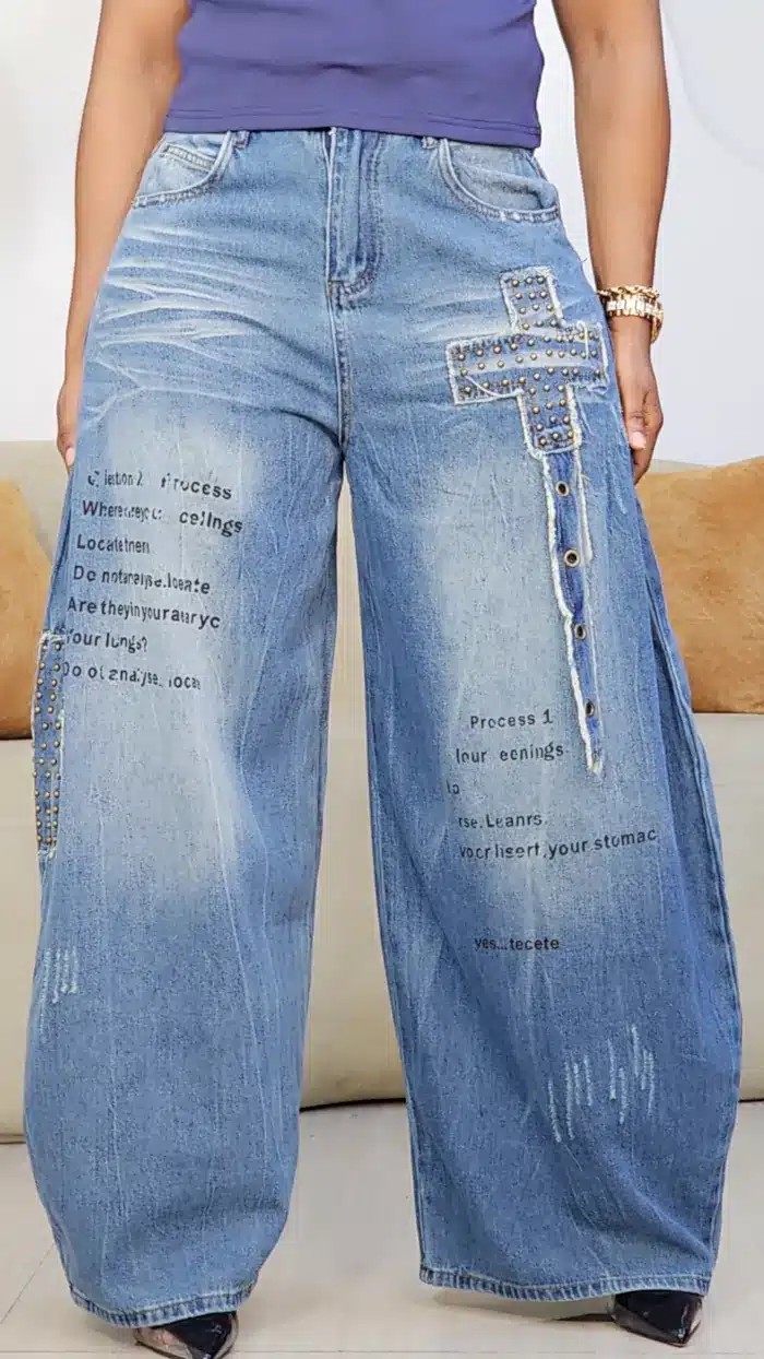 DOUBLE CROSS STUD DETAILED MOM JEAN 81175